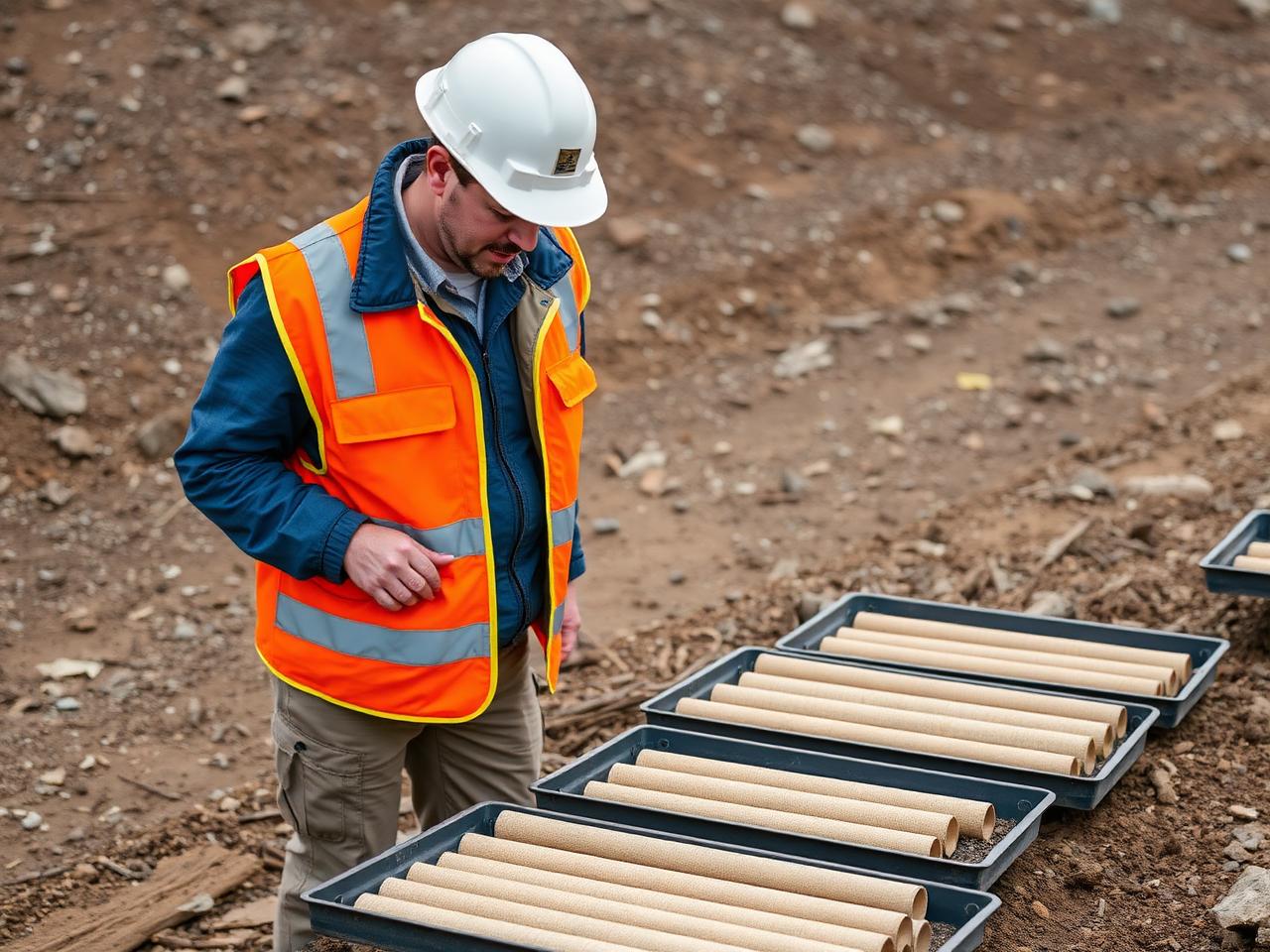 Core samples laid out for geological analysis