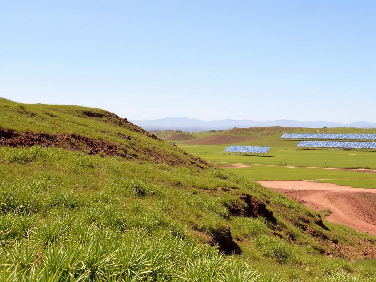 Rehabilitated land adjacent to exploration ground in the Schweizer-Reneke district