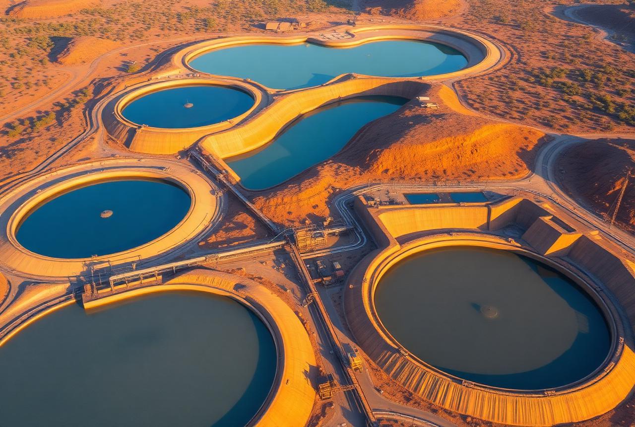 Closed-loop water recycling dams and treatment ponds at a Radebe mining operation